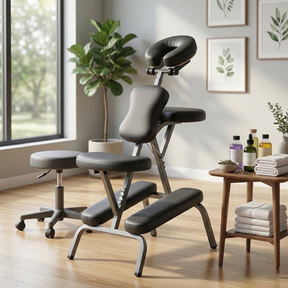 Portable Massage Chair for Tattoo and Spa with Adjustable Face Cradlewith Carrying Bag Ideal for Salon Use (BLACK) image 1