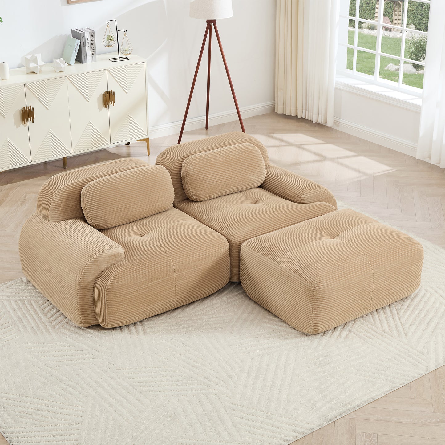 82'' L-shaped sofa in softCorduroy Fabric fabric modular design multiple combinations curved armrests no assembly required high-resilience sponge suitable for living rooms rest areas bedroom,Camel image 1