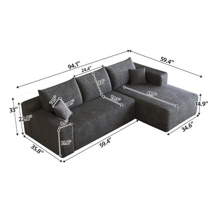 95" Cloud Sectional Sofa,Modern Minimalist Upholstered Couches, Comfort U Shaped Sofa for Living Room,Deep Seat Corner Couch,No Assembly Required,Dark Grey((Plush Corduroy Fabric) image 9
