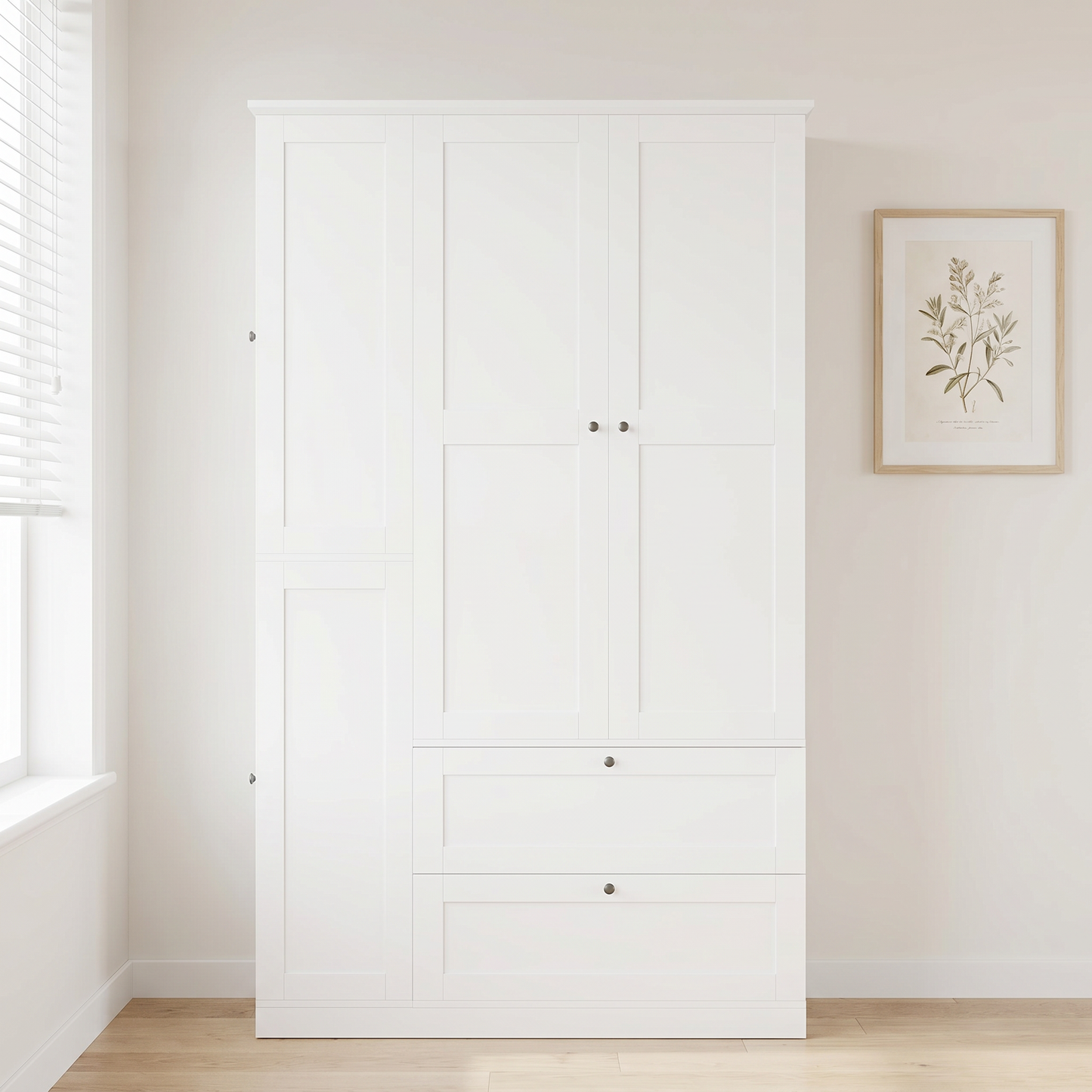 TOPMAX 73.6" Tall Farmhouse Kitchen Pantry Cabinet with 8 Shelves, 2 Drawers, 3 Pull-Out Trays, 4 Doors and Side Cabinets for Kitchen & Dining Room, White image 8