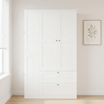 TOPMAX 73.6" Tall Farmhouse Kitchen Pantry Cabinet with 8 Shelves, 2 Drawers, 3 Pull-Out Trays, 4 Doors and Side Cabinets for Kitchen & Dining Room, White image 8