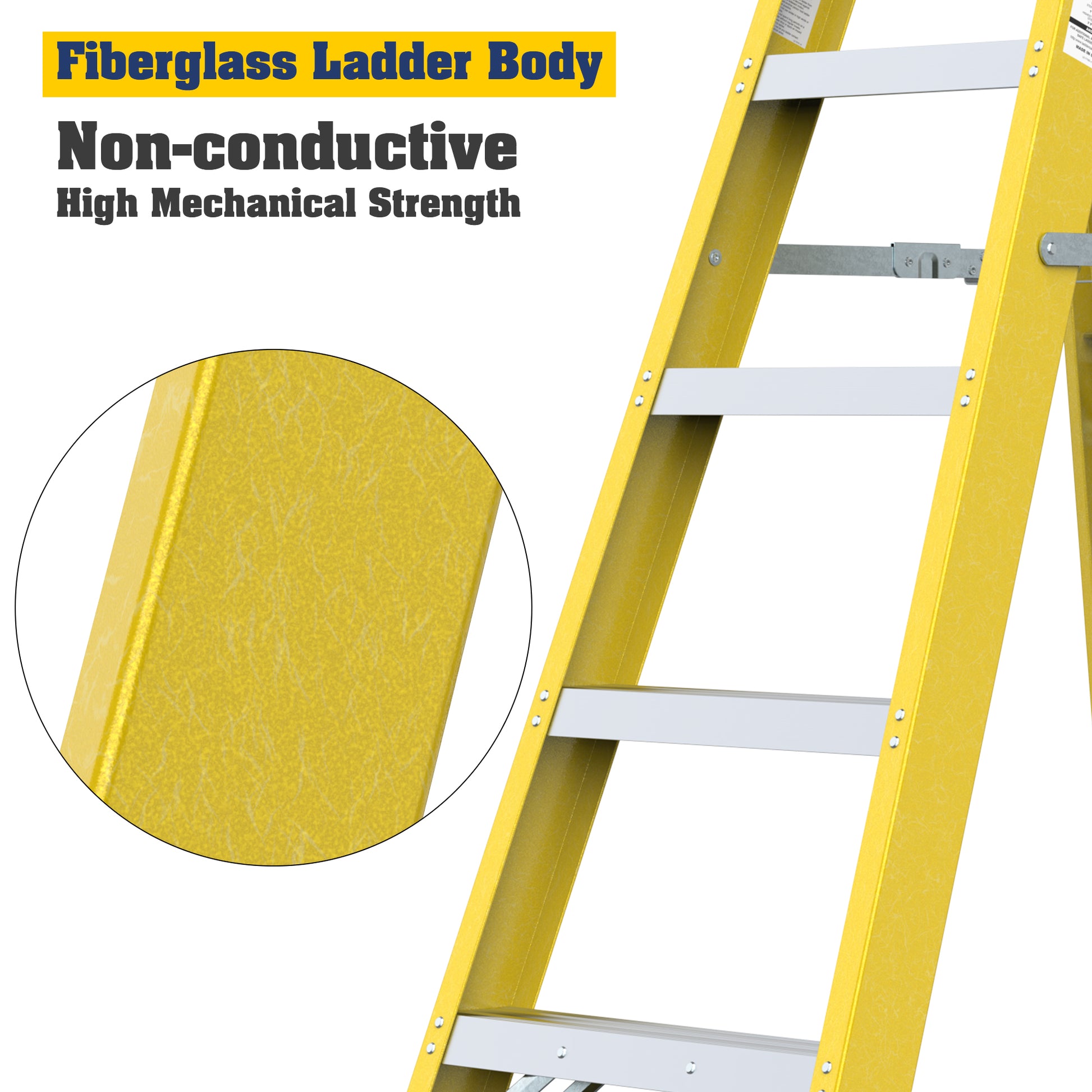 Fiberglass Reinforced Single Side Ladder – Lightweight Non-Conductive Access Ladder 6 step Yellow 300 LBS Capacity image 11