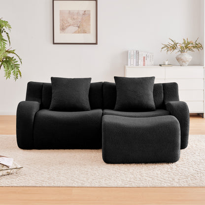 L-Shaped Teddy Fabric 2-Seat Boneless Sofa,No Assembly Required Curved Armrest,Streamlined Design Ergonomic Design,32D High Density Sponge For Living Rooms Rest Areas Bedroom,Black image 3
