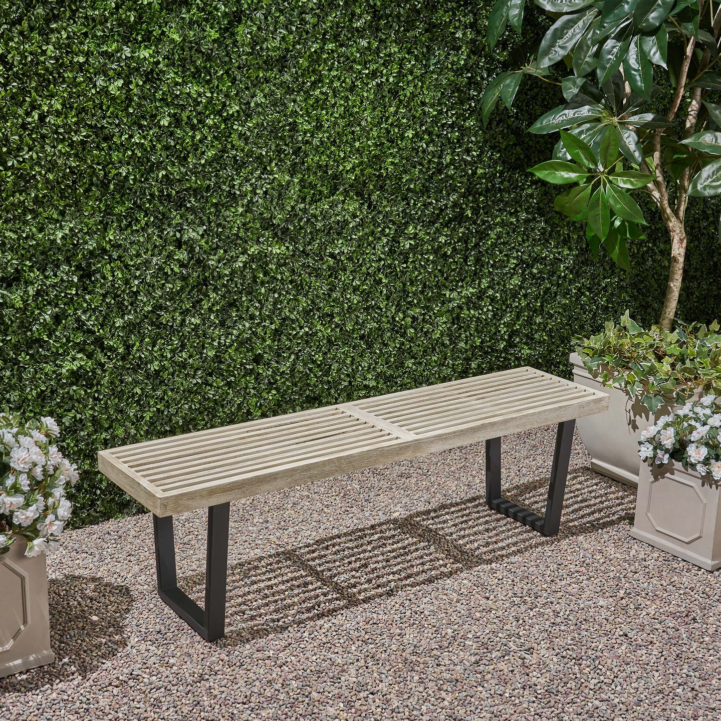 Metal/Solid Wood Outdoor Bench image 5