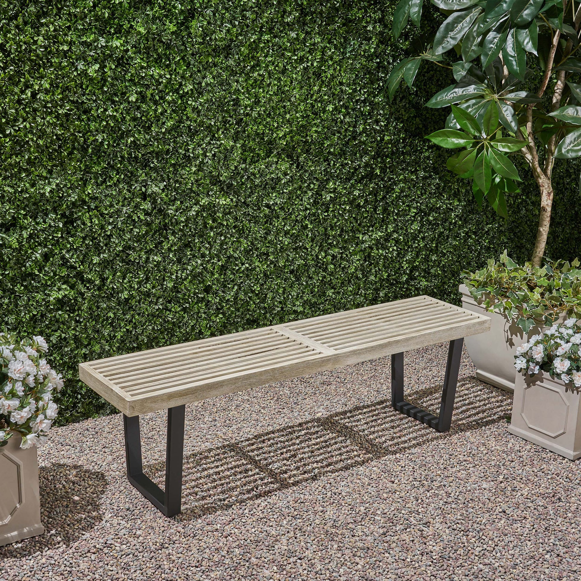 Metal/Solid Wood Outdoor Bench image 5