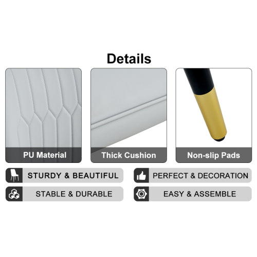 Modern dining chairs are equipped with light gray PU artificial leather backrest cushions and black metal legs, suitable for restaurants,kitchens,and bedrooms.Set of 4pieces (light gray+PU) image 12