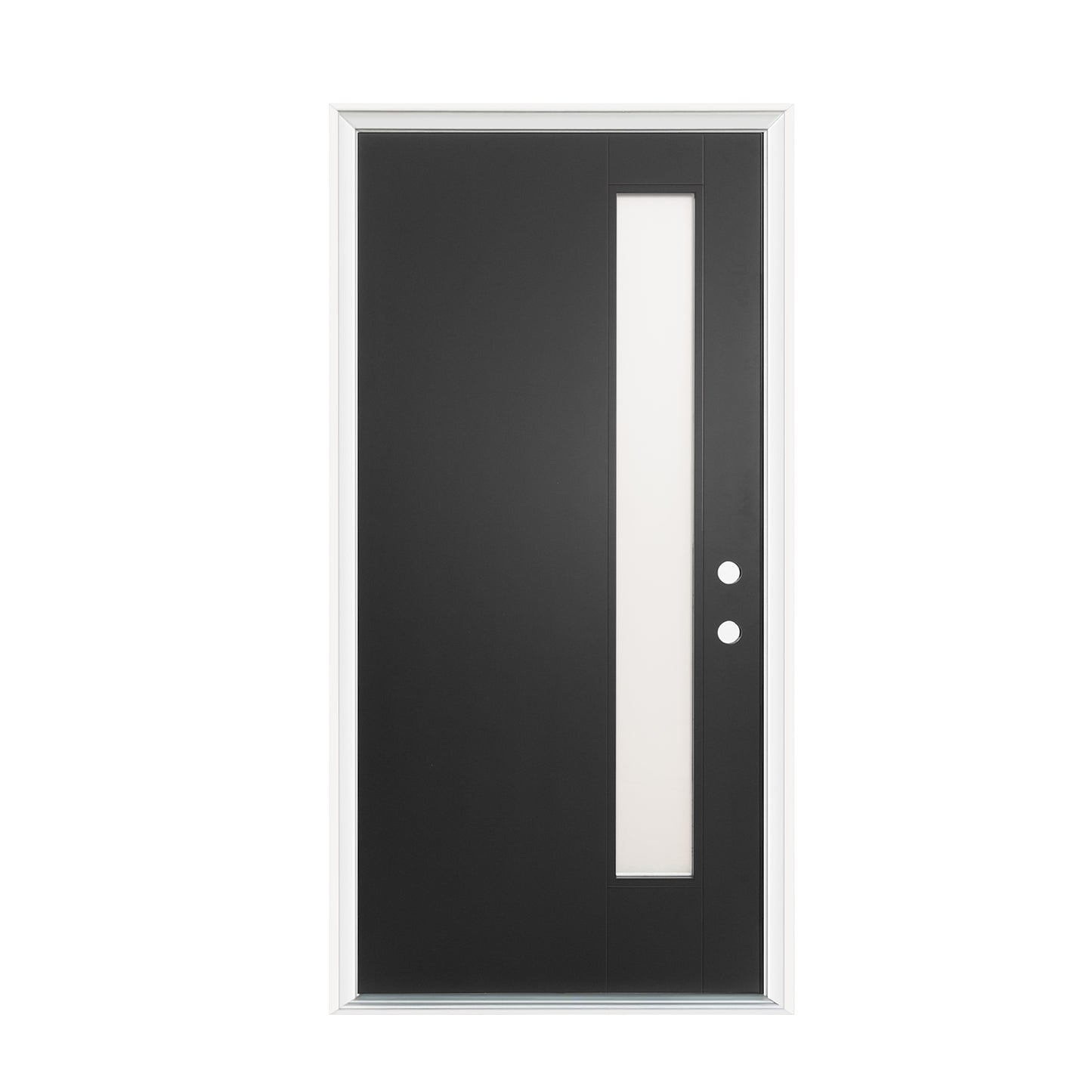 36"x80" Fiberglass Front Door with White 4-9/16" PVC Frame,Left-Hand Inswing Exterior Door with Brickmould,Contemporary minimalist smooth skin with frosted glass for Home Entrance, Black image 3