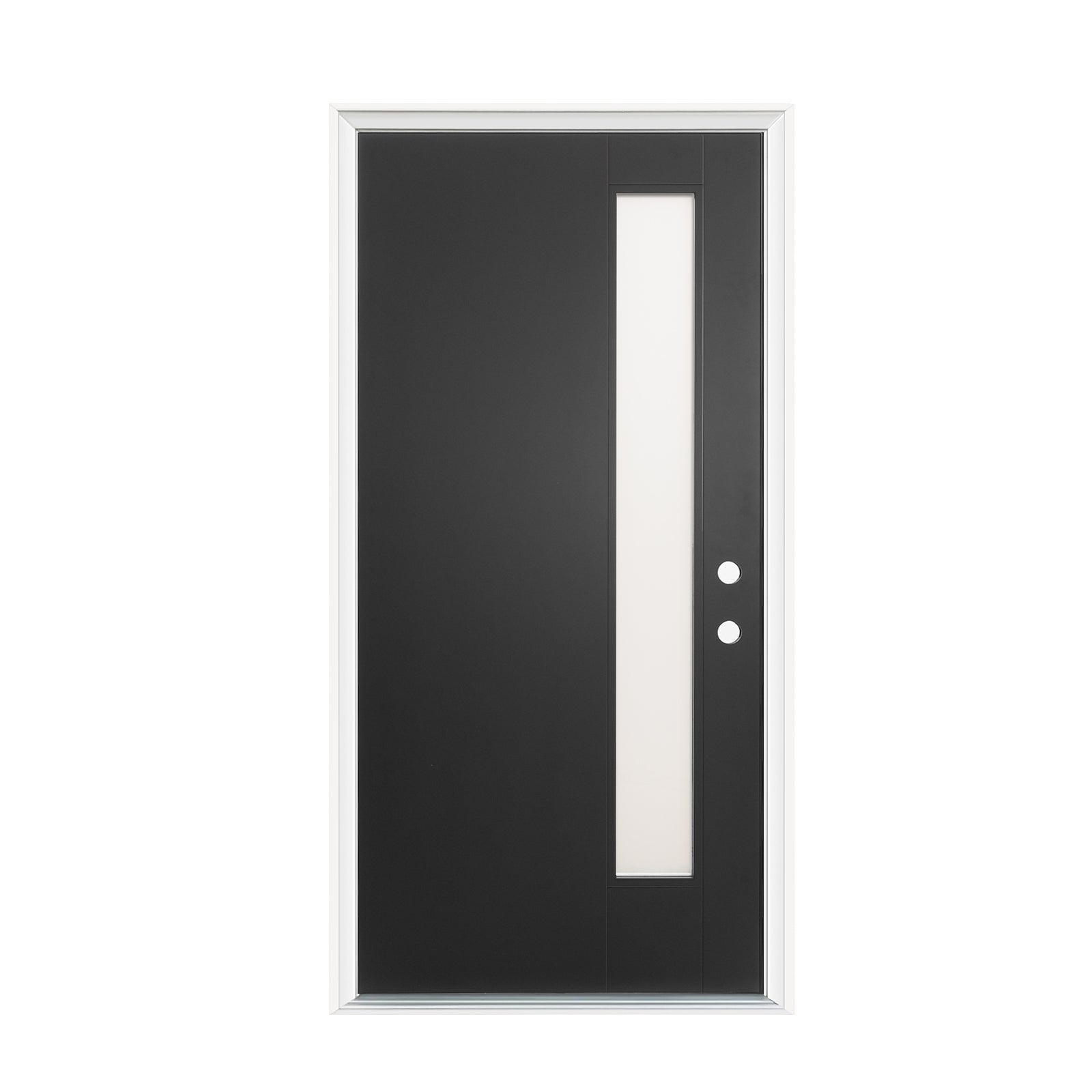 36"x80" Fiberglass Front Door with White 4-9/16" PVC Frame,Left-Hand Inswing Exterior Door with Brickmould,Contemporary minimalist smooth skin with frosted glass for Home Entrance, Black image 3