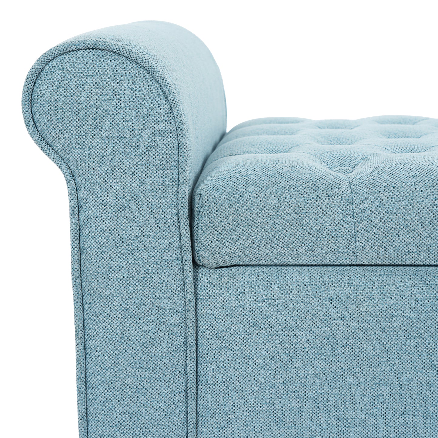 Light Blue Fabric Storage Bench with Rolled Arms, 38" Seat Width, Black Legs, Button Fabric Design, Living Room Bedroom Entryway Furniture image 10