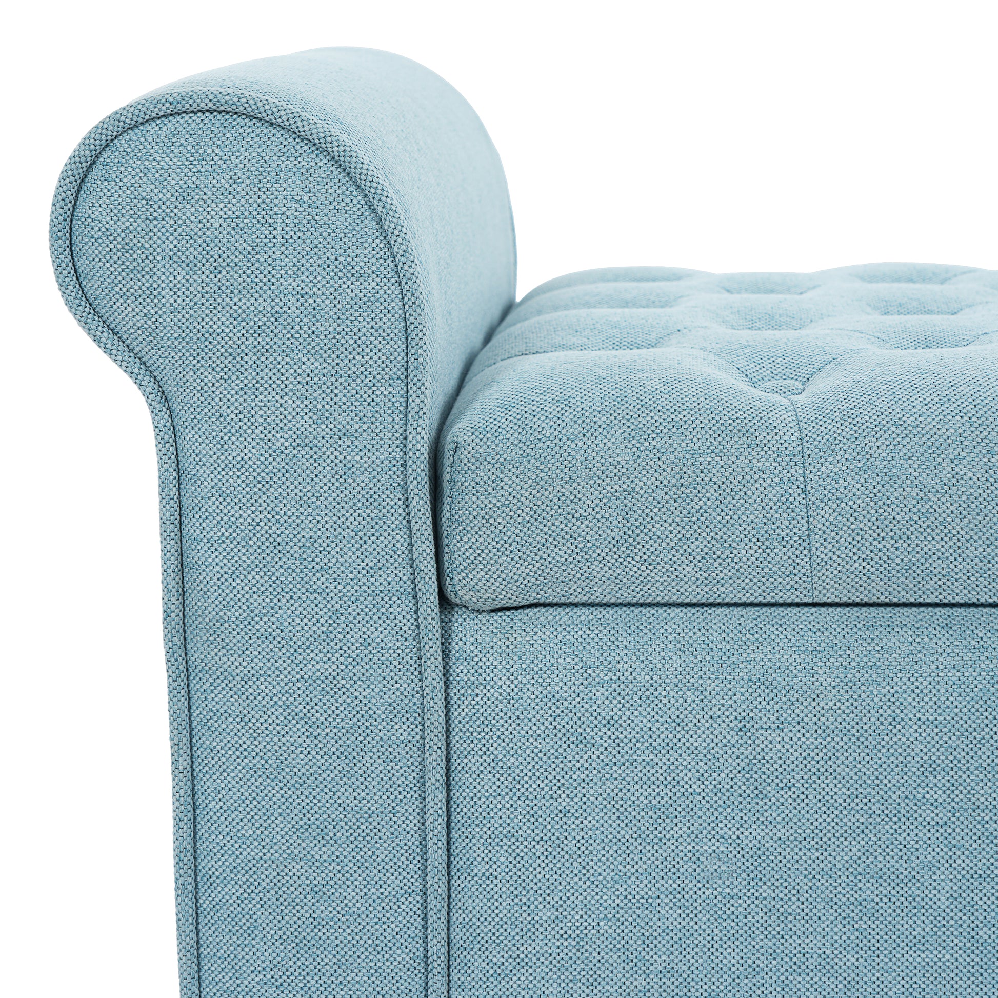 Light Blue Fabric Storage Bench with Rolled Arms, 38" Seat Width, Black Legs, Button Fabric Design, Living Room Bedroom Entryway Furniture image 10