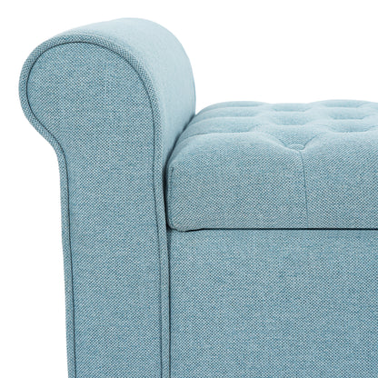 Light Blue Fabric Storage Bench with Rolled Arms, 38" Seat Width, Black Legs, Button Fabric Design, Living Room Bedroom Entryway Furniture image 10
