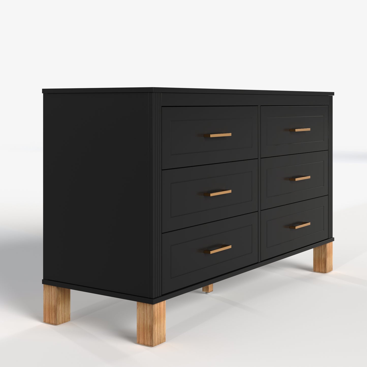 6-Drawer Double Dresser, Modern Storage Cabinet with Metal Handles & Solid Wood Legs, Dresser Drawer Organizer for Kids Bedroom, Heavy-Duty Wooden Dresser with Pre-Installed,Black image 12