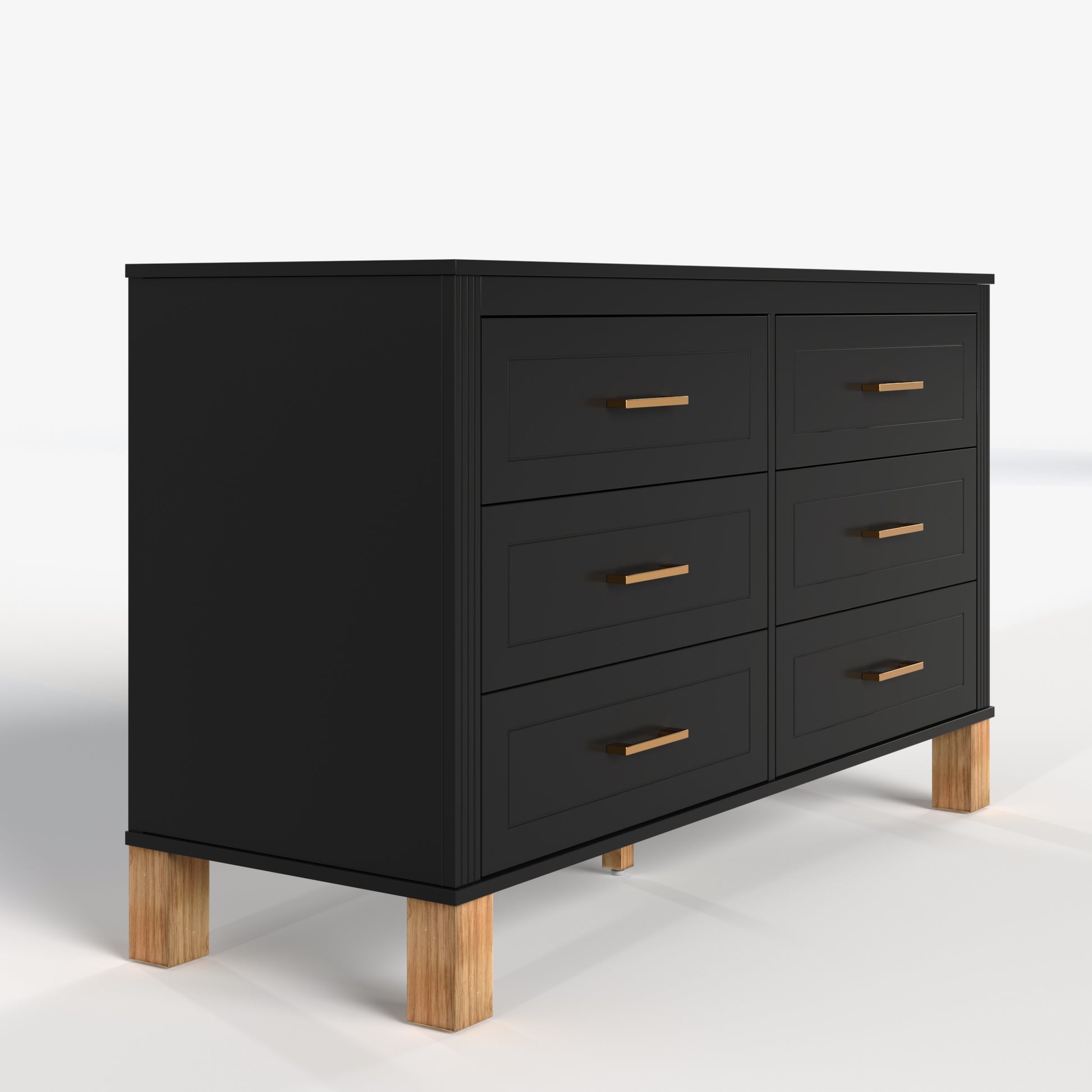 6-Drawer Double Dresser, Modern Storage Cabinet with Metal Handles & Solid Wood Legs, Dresser Drawer Organizer for Kids Bedroom, Heavy-Duty Wooden Dresser with Pre-Installed,Black image 12