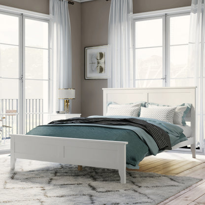 Modern Solid Wood King Size Platform Bed with Sturdy Wooden Slats Support,No Box Spring Needed, White(Old SKU:N701P300990K) image 2