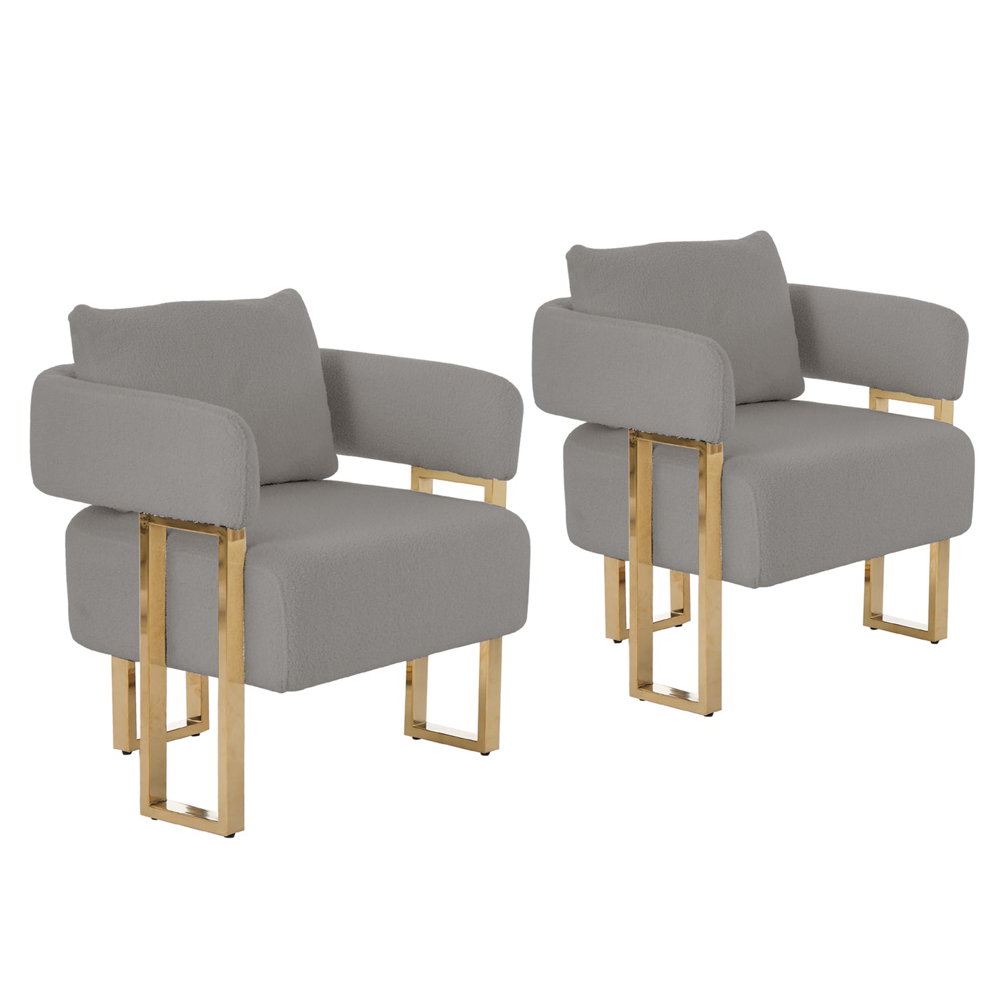 TS Modern decorative chair, living room side chair with gold metal legs, no wheels, suitable for dressing area, reception room, office,Teddy fleece upholstered metal foot sofas 2PCS Grey image 10