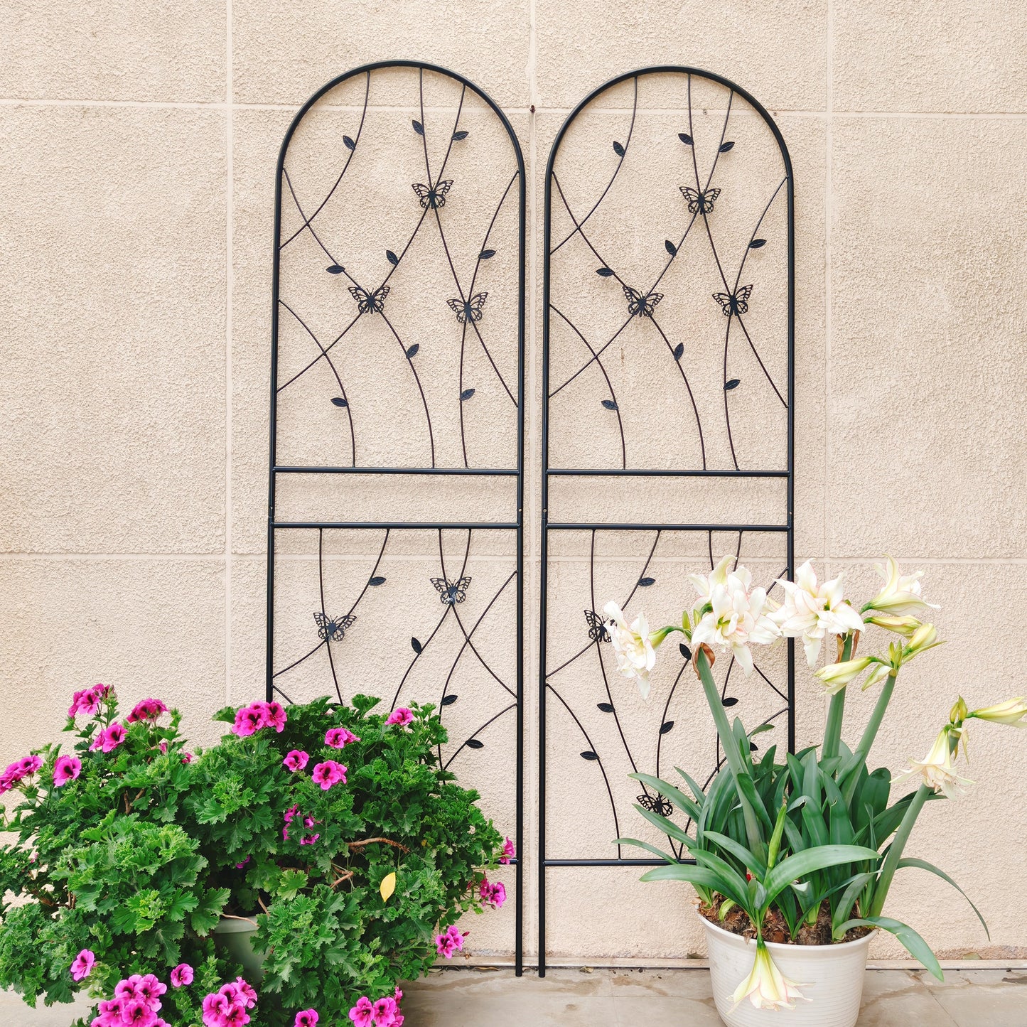 2 Pack Metal Garden Trellis 71" x 19.7" Rustproof Trellis for Climbing Plants Outdoor Flower Support Butterfly Deco Black image 1