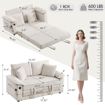 58 inch 3-in-1 Upholstered Futon Sofa Convertible Floor Sofa bed,Foldable Tufted Loveseat with Pull Out Sleeper Couch Bed,Folding Mattres Love Seat Daybed W/Side Pockets for Living Room White image 10