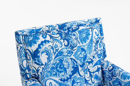 Upholstered Accent Chair, Vintage Armchair with Blue and white porcelain print Linen Fabric and Nailhead Trim for Living Room image 9