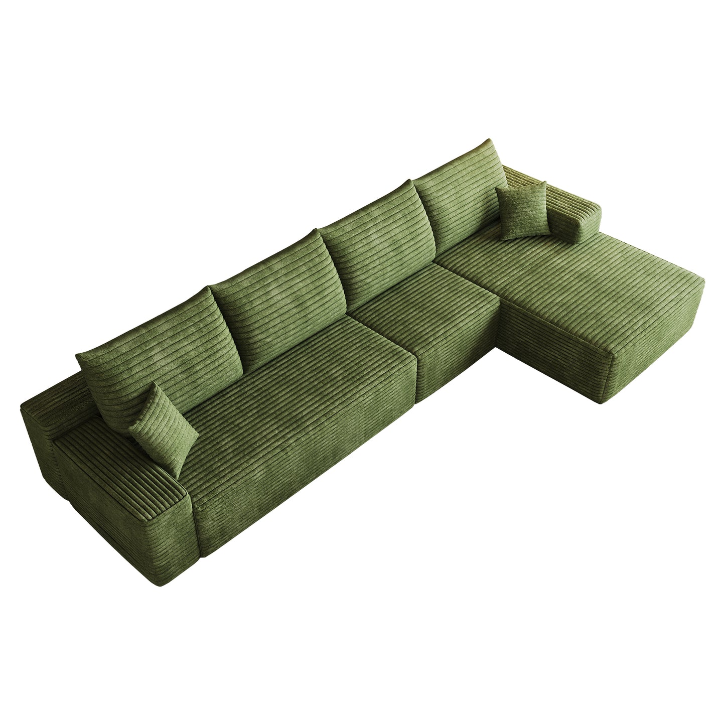 135" Cloud Sectional Couch with L-Shape Chaise,Modern Modular Sofa with Deep Seat, Upholstered Couches for Living Room Bedroom,No Assembly Required, (Plush Corduroy Fabric),Green image 8