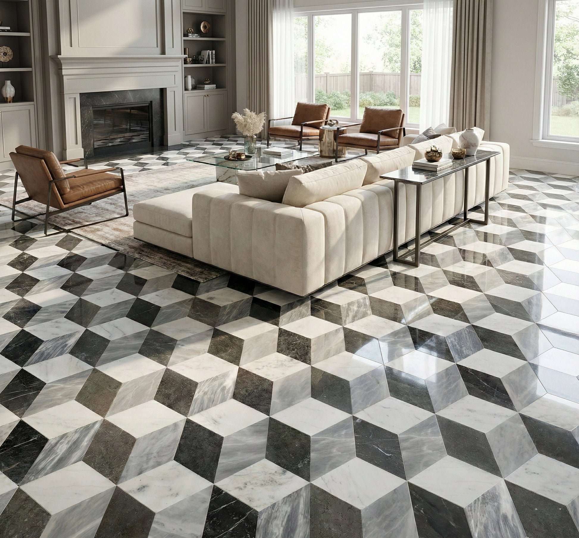 Hexagon Waterjet marble,White Gray Black 3 color, natural marble, for floor and wall, polished marble tile, natural stone, genuine marble, real marble, 1 box 12 pcs image 1