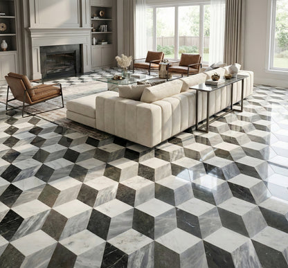 Hexagon Waterjet marble,White Gray Black 3 color, natural marble, for floor and wall, polished marble tile, natural stone, genuine marble, real marble, 1 box 12 pcs image 1