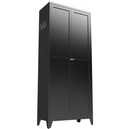 75" Black Metal Kitchen Pantry Cabinet Adjustable Storage with 5 Shelves (180lb Capacity), Freestanding Kitchen Storage Cabinet with Adjustable Shelves, Dishware in Kitchen, Pantry, Dining Room image 1