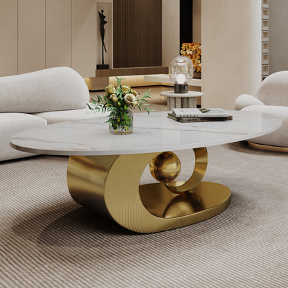 Modern Faux Marble Coffee Table, Sintered Stone Contemporary Tables with Stainless Steel Base image 1