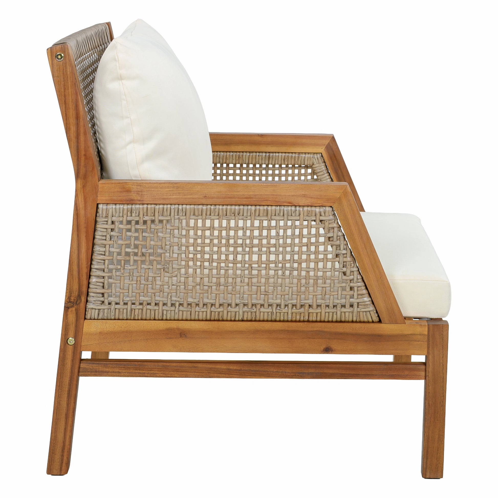 2 Piece Acacia Wood Patio Furniture Club Chair, Set of 2 Outdoor Wicker Armchair, Deep Seating with Soft Cushions for Porch, Garden, Backyard, Balcony, Teak & Mix Brown & Cream image 7