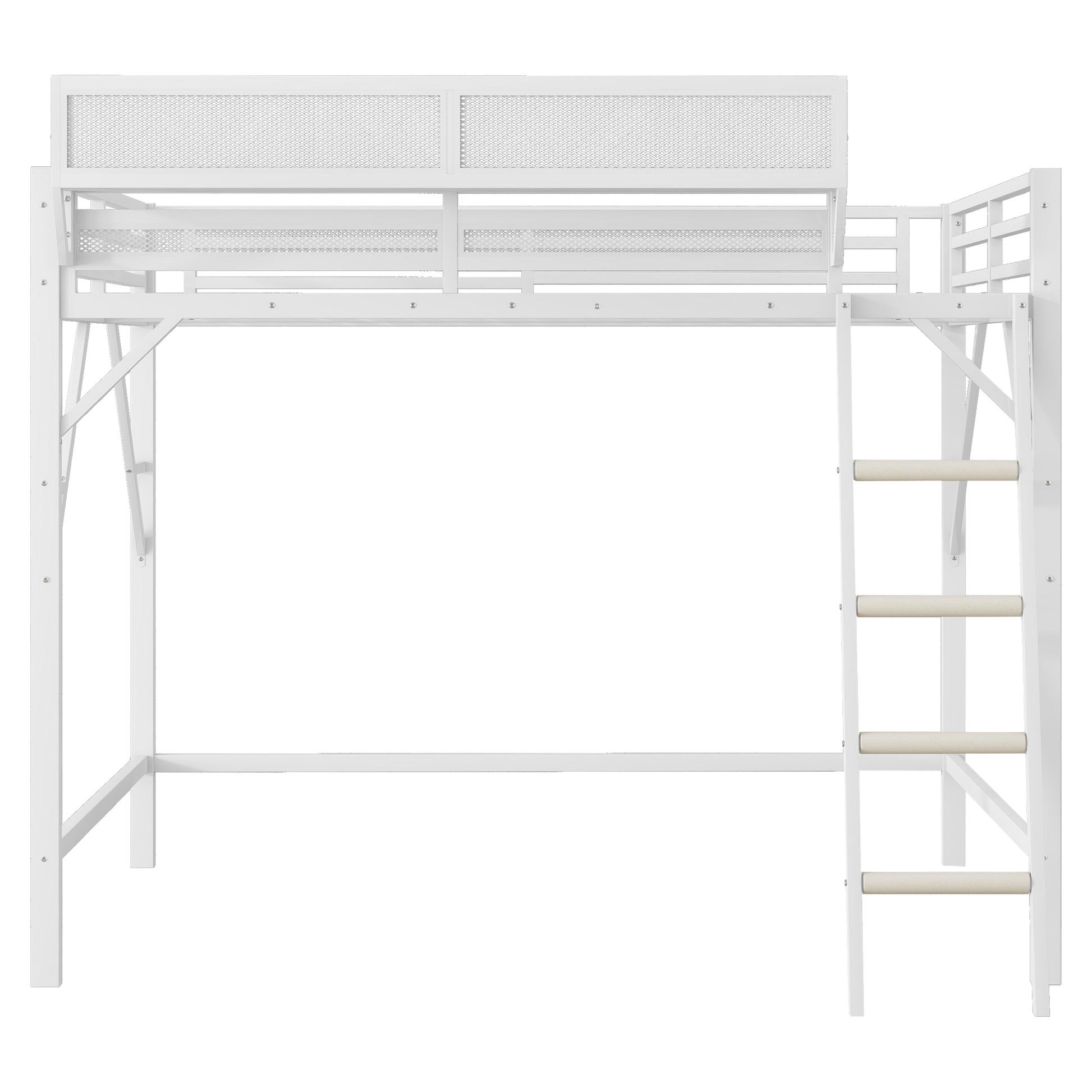 Queen Size Loft Bed with Ladder, Metal Queen Loft Bed with Storage Shelves, High Loft Bed for Kids Teens, White(Expect Arrival Date 2025/12/3 Old SKU W2580P351278) image 7