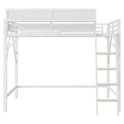 Queen Size Loft Bed with Ladder, Metal Queen Loft Bed with Storage Shelves, High Loft Bed for Kids Teens, White(Expect Arrival Date 2025/12/3 Old SKU W2580P351278) image 7