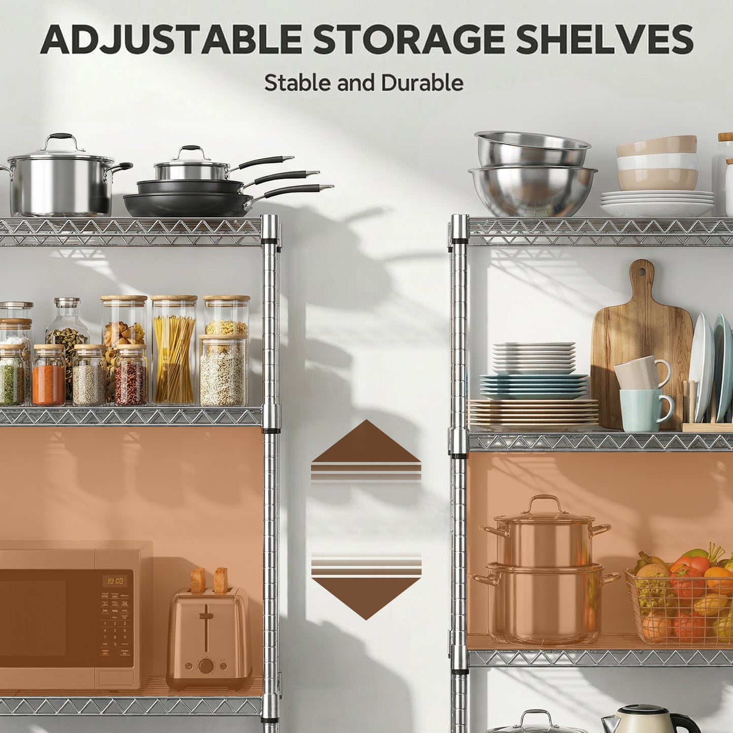 1400 Lbs 4-Shelf Storage Shelves,Wire Shelving Heavy Duty Metal Storage Shelving Unit Adjustable Garage Shelving Rack Pantry Kitchen (Chrome, 4 Tier,15.8" D x 45.3" W x 59.4" H) image 5