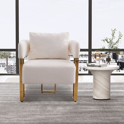 TS Modern decorative chair, living room side chair with gold metal legs, no wheels, suitable for dressing area, reception room, office,Teddy fleece upholstered metal foot sofas 2PCS White image 4