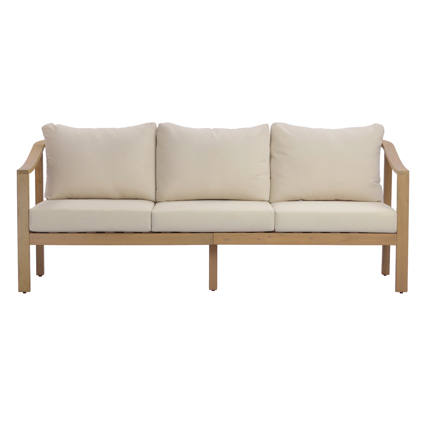 77.95" outdoor acacia wood frame, 26.38" deep seat design with soft cushion, three-seater sofa,slatted wood backrest,suitable for porches,gardens,backyards,and balconie (Light Teak+Beige Cushion) image 3