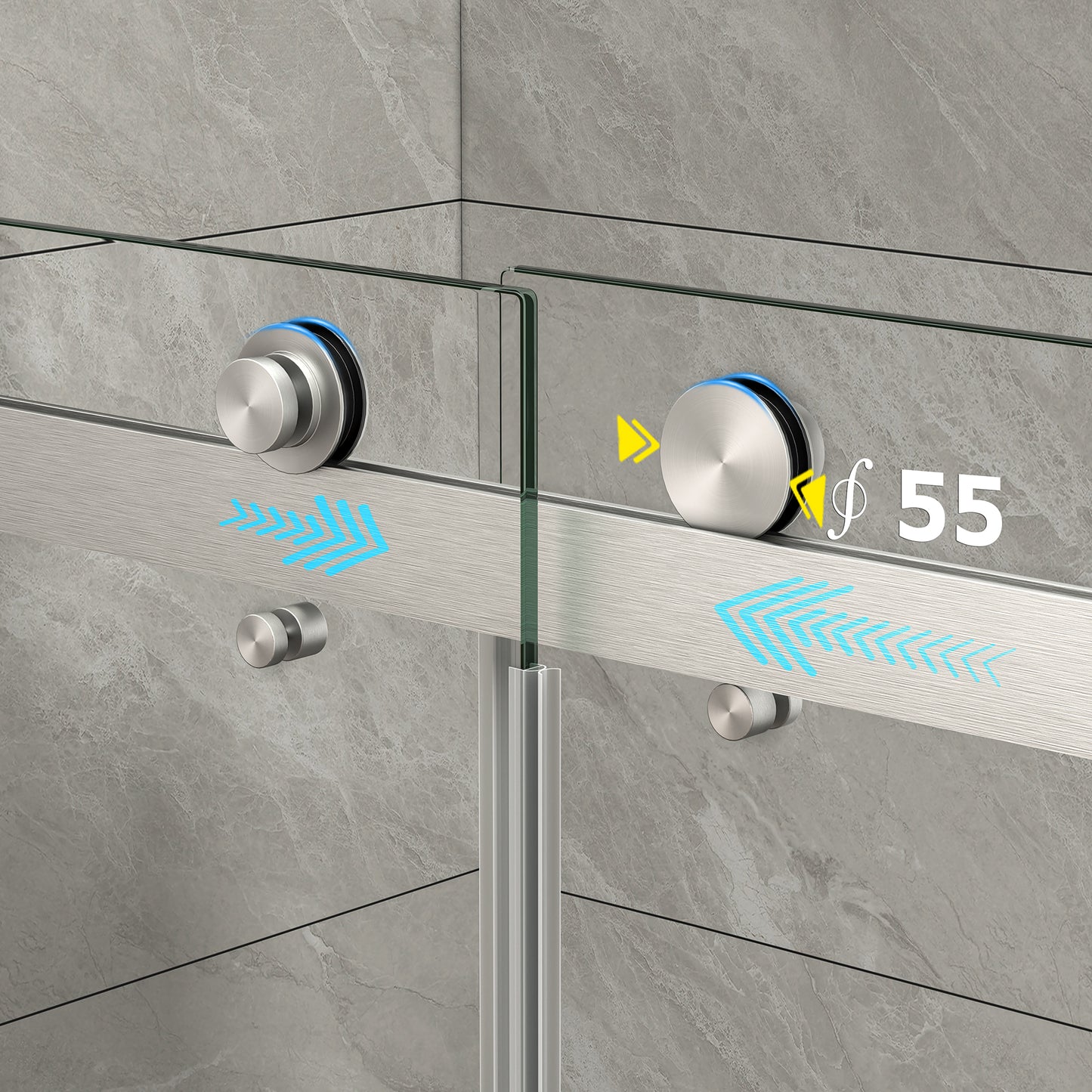55"-60" W x 76" H Brushed Nickel Reversible Installation Double Bypass Sliding Shower Door Easy Installation Frameless Shower Door,5/16"(8MM) Tempered Glass With Nano Explosion-proof Film image 5