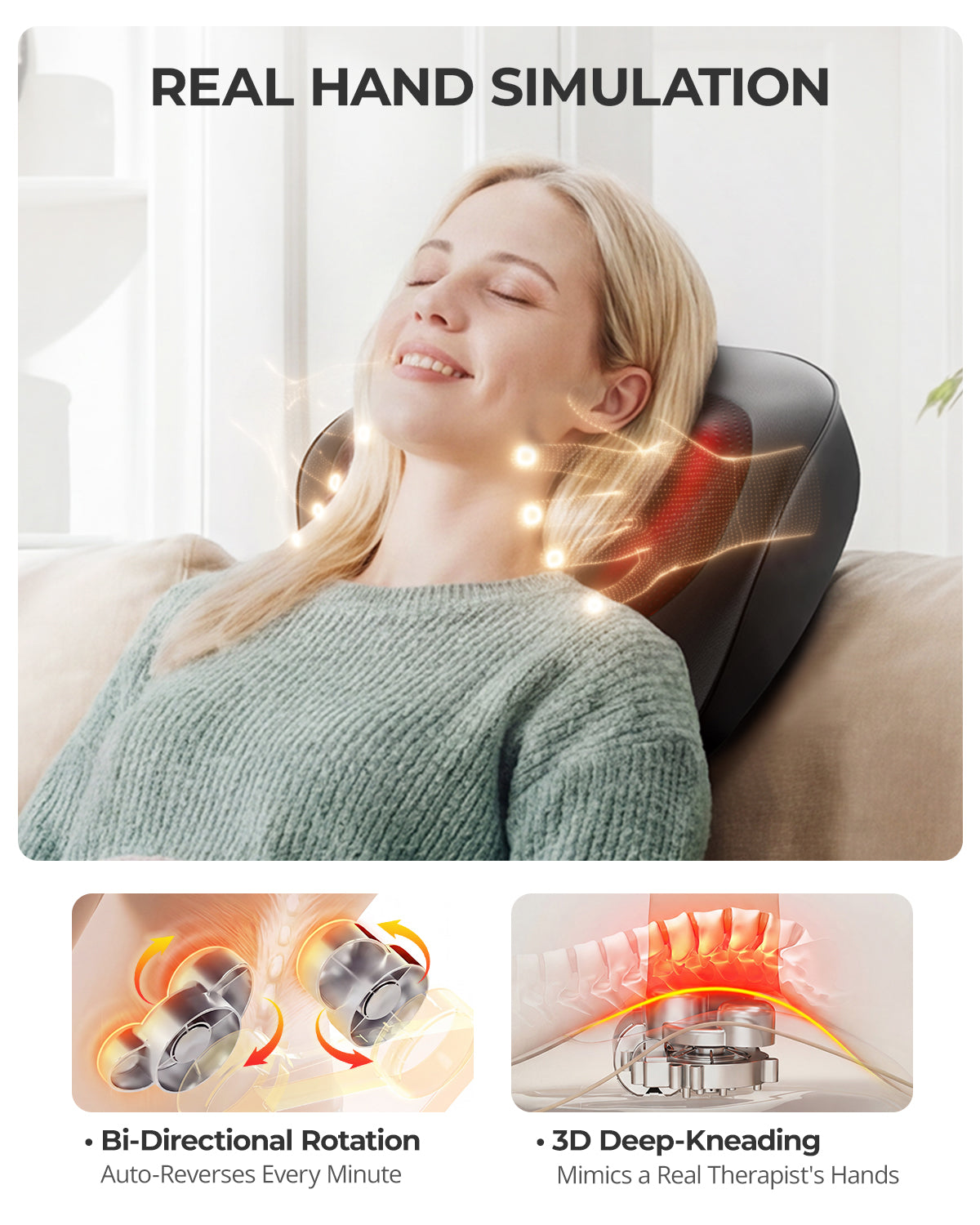 Neck Massager Pillow, Ultra-Quiet Corded Neck and Shoulder Massager with Heat, Portable 3D Kneading for Shoulder, Leg & Calf Muscle Pain Relief, Relaxing Gift for Men & Women image 7