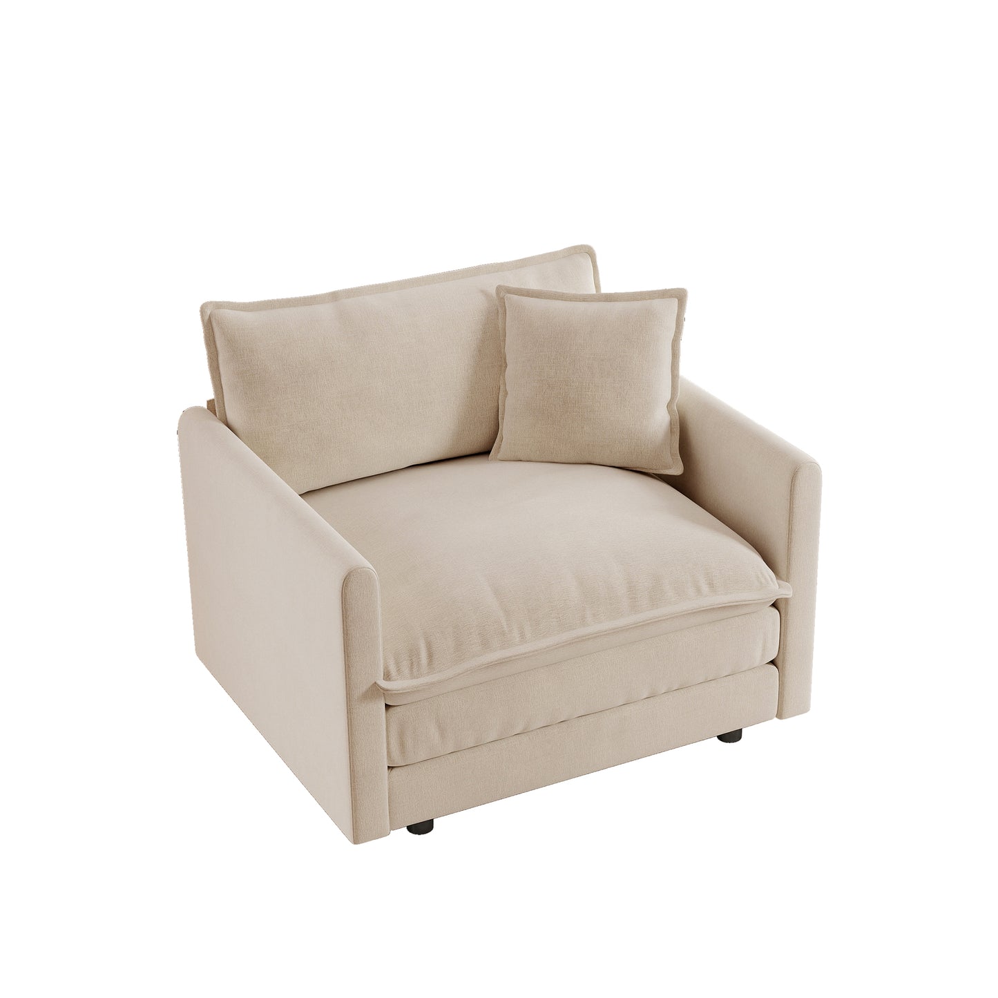 Comfy Deep Single Seat Sofa Upholstered Reading Armchair Living Room Chair light coffee Chenille Fabric, 1 Toss Pillow image 6
