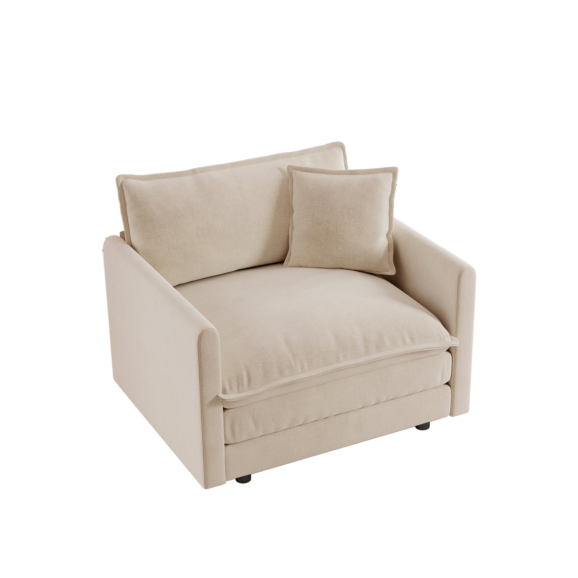 Comfy Deep Single Seat Sofa Upholstered Reading Armchair Living Room Chair light coffee Chenille Fabric, 1 Toss Pillow image 6
