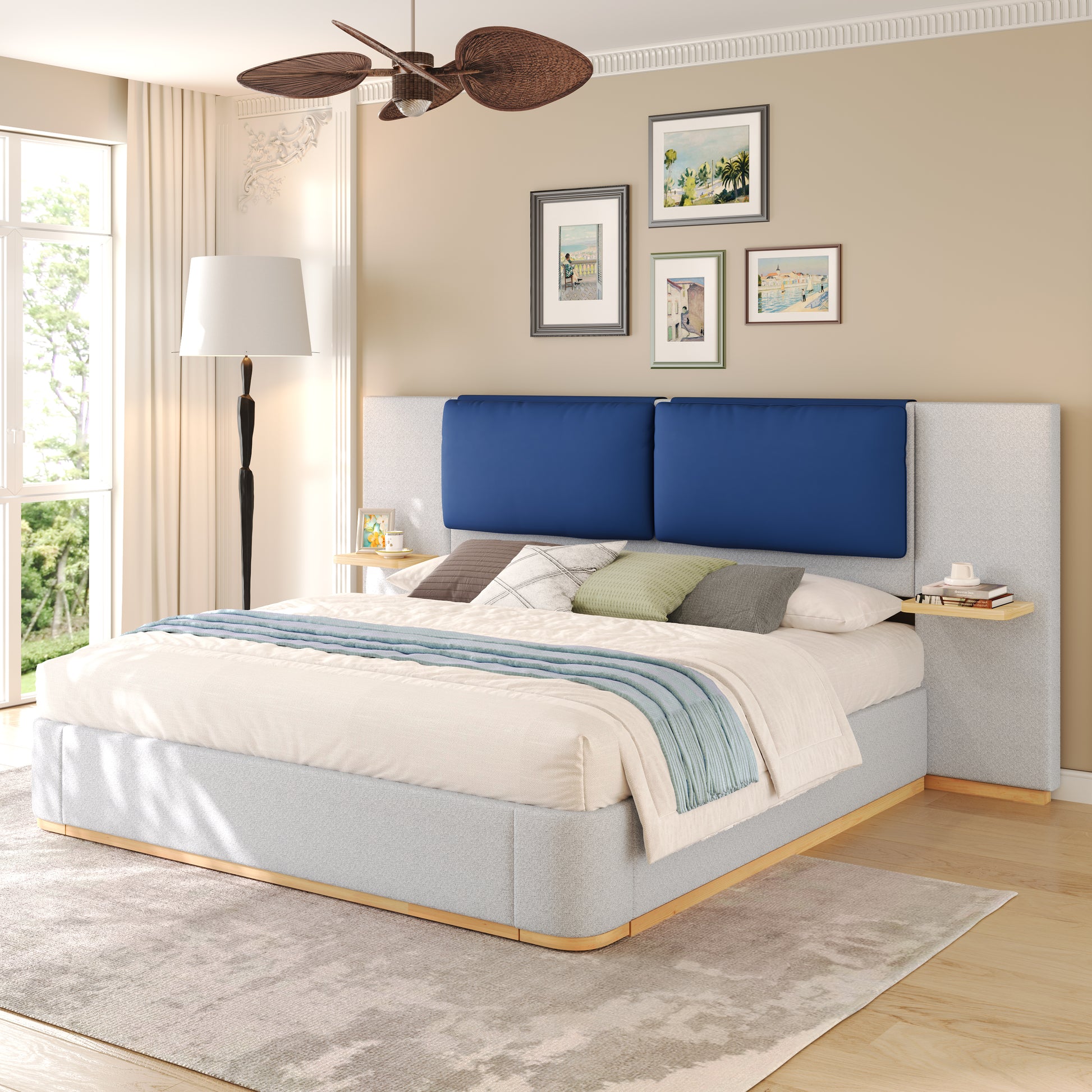 Queen Size Upholstered Platform Bed with Panel, Platform Bed Frame with Anti-Collision Soft Rounded Corners, Stable and Solid, No Box Spring Needed, Easy Assembly, Grey image 2