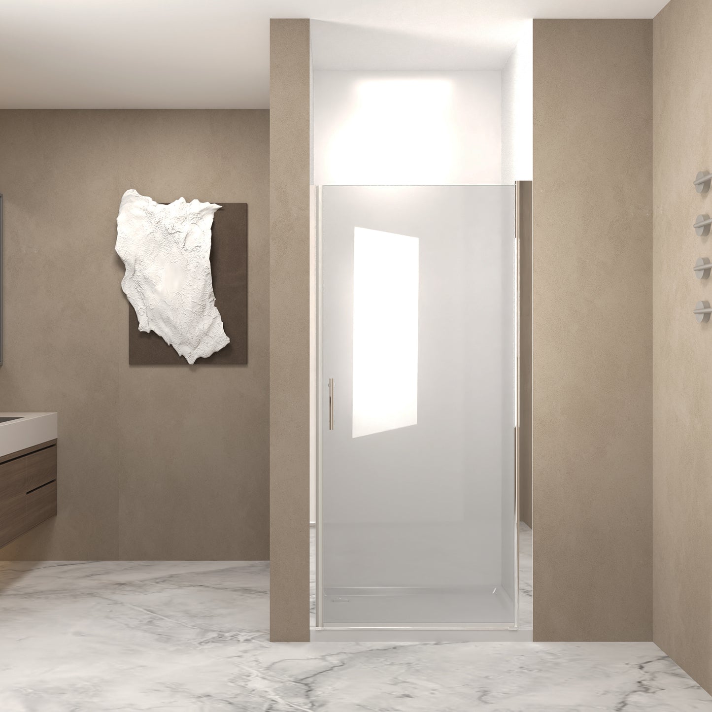 37-36"x 72" Pivot Shower Door, Chrome Aluminum Frame, Half Frame,1/4"(6mm) Tempered Glass Explosion Proof Film image 1
