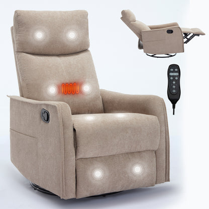 Heat Massage Manual Recliner Chair with Rocker and Swivel in Fabric for Living Room, Khaki image 12