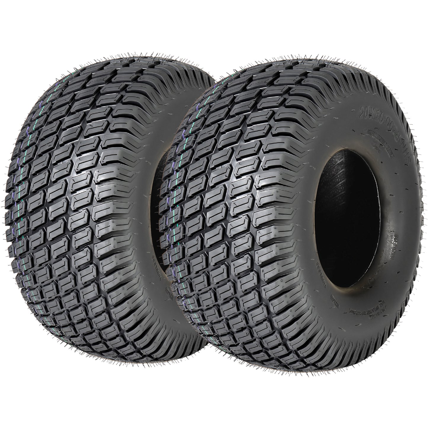 Set of 2 20x10.00-8 Lawn Mower Tires, 4-Ply Tubeless Turf Tread Heavy Duty, Tire Only No Rim, Fits 8" Rim for Large Garden Tractors, 1190 lbs Capacity image 1