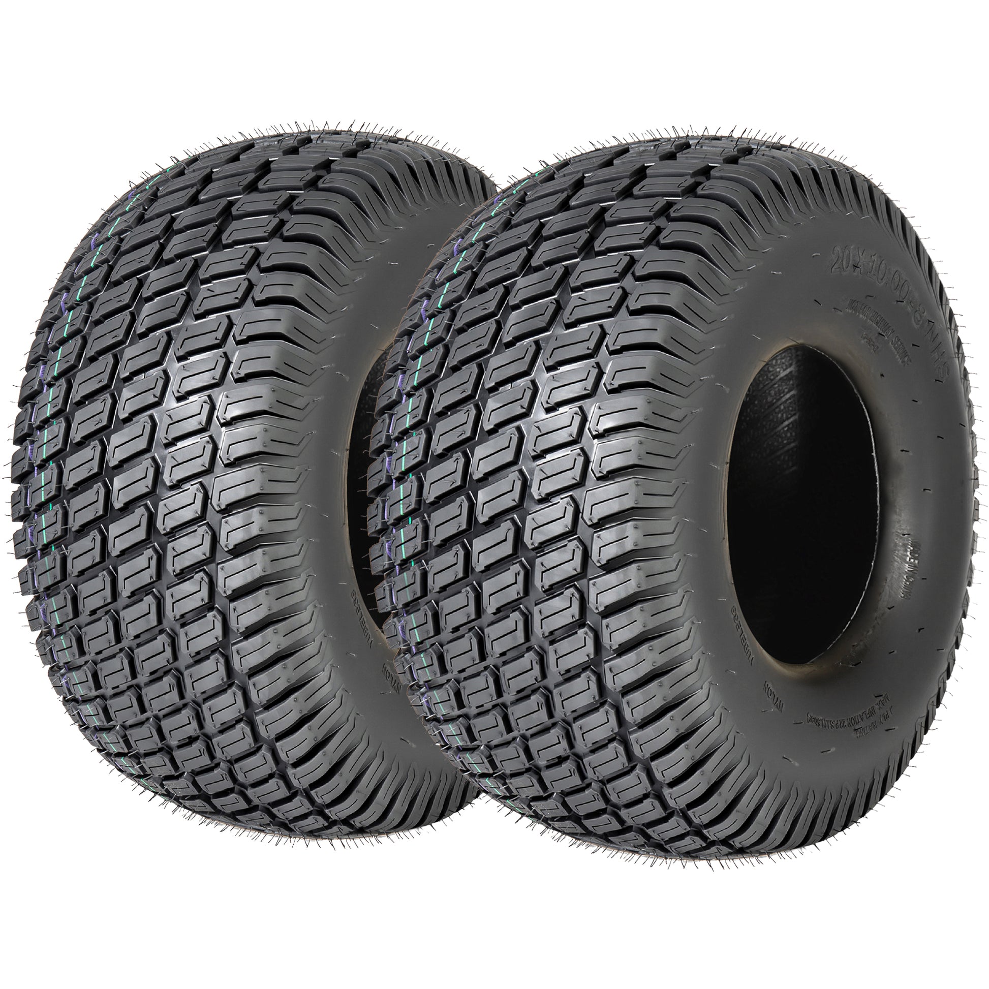 Set of 2 20x10.00-8 Lawn Mower Tires, 4-Ply Tubeless Turf Tread Heavy Duty, Tire Only No Rim, Fits 8" Rim for Large Garden Tractors, 1190 lbs Capacity image 1