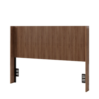 Walnut Fluted Wood Headboard, Vertical Ribbed Freestanding Bed Headboard with Adjustable Metal Brackets, Mid-Century Modern Wooden Headboard for Twin Full Queen Size Bed, Space-Sav (Brown color, Queen image 6