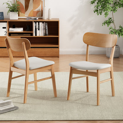 [Video] Set of 2 Dining Chairs - Fabric Cushioned Seat, Solid Rubberwood Legs, Light Beige (same sku: 58925.00LBE) image 2
