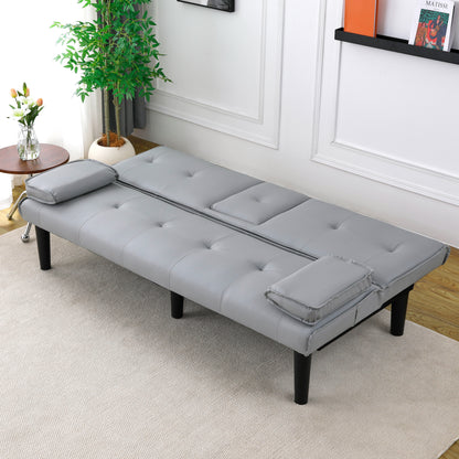 The 67-inch light gray PVC multi-functional sofa bed, with a foldable and cup holder design, makes it extremely convenient to turn the living room into a guest room image 7