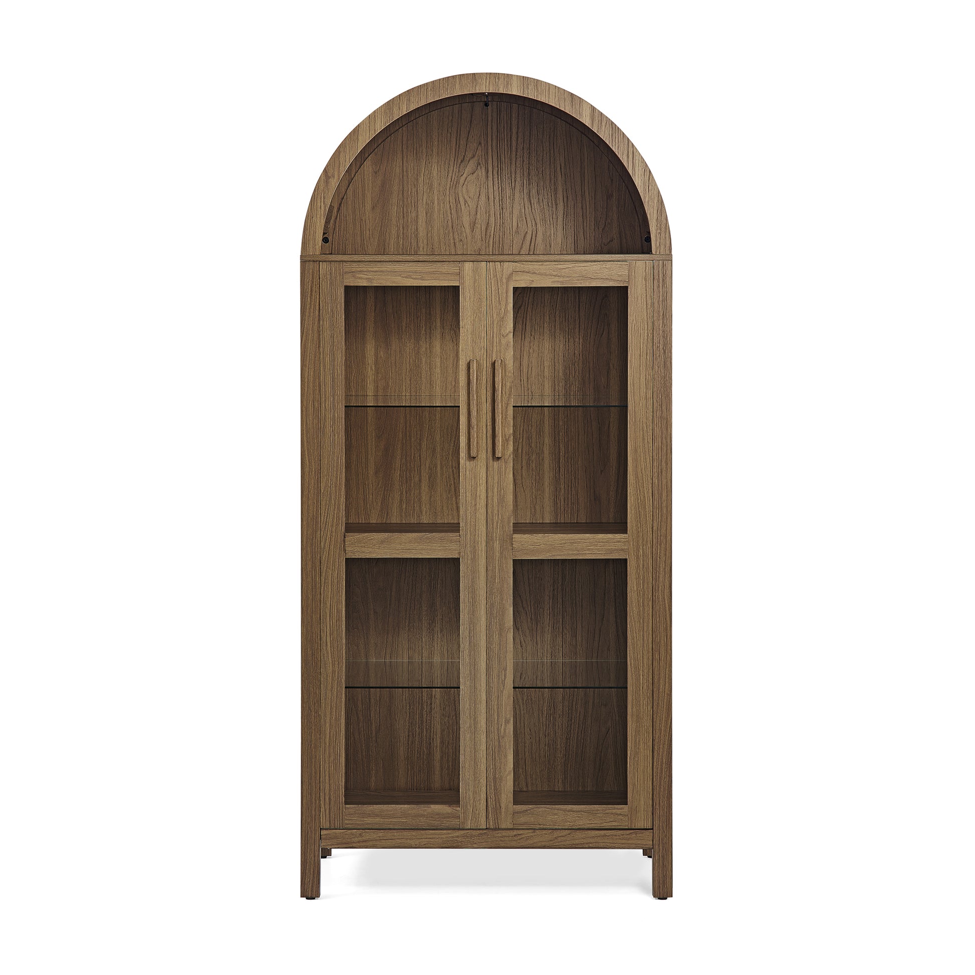 A high arched storage cabinet with a lamp, a modern retro-style wooden storage cabinet with adjustable glass partitions, suitable for use as a multi-functional cabinet in kitchens-Brown image 10