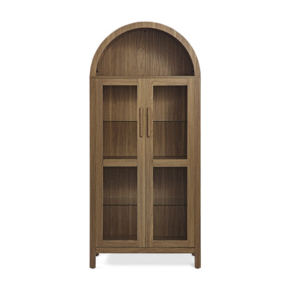 A high arched storage cabinet with a lamp, a modern retro-style wooden storage cabinet with adjustable glass partitions, suitable for use as a multi-functional cabinet in kitchens-Brown image 10