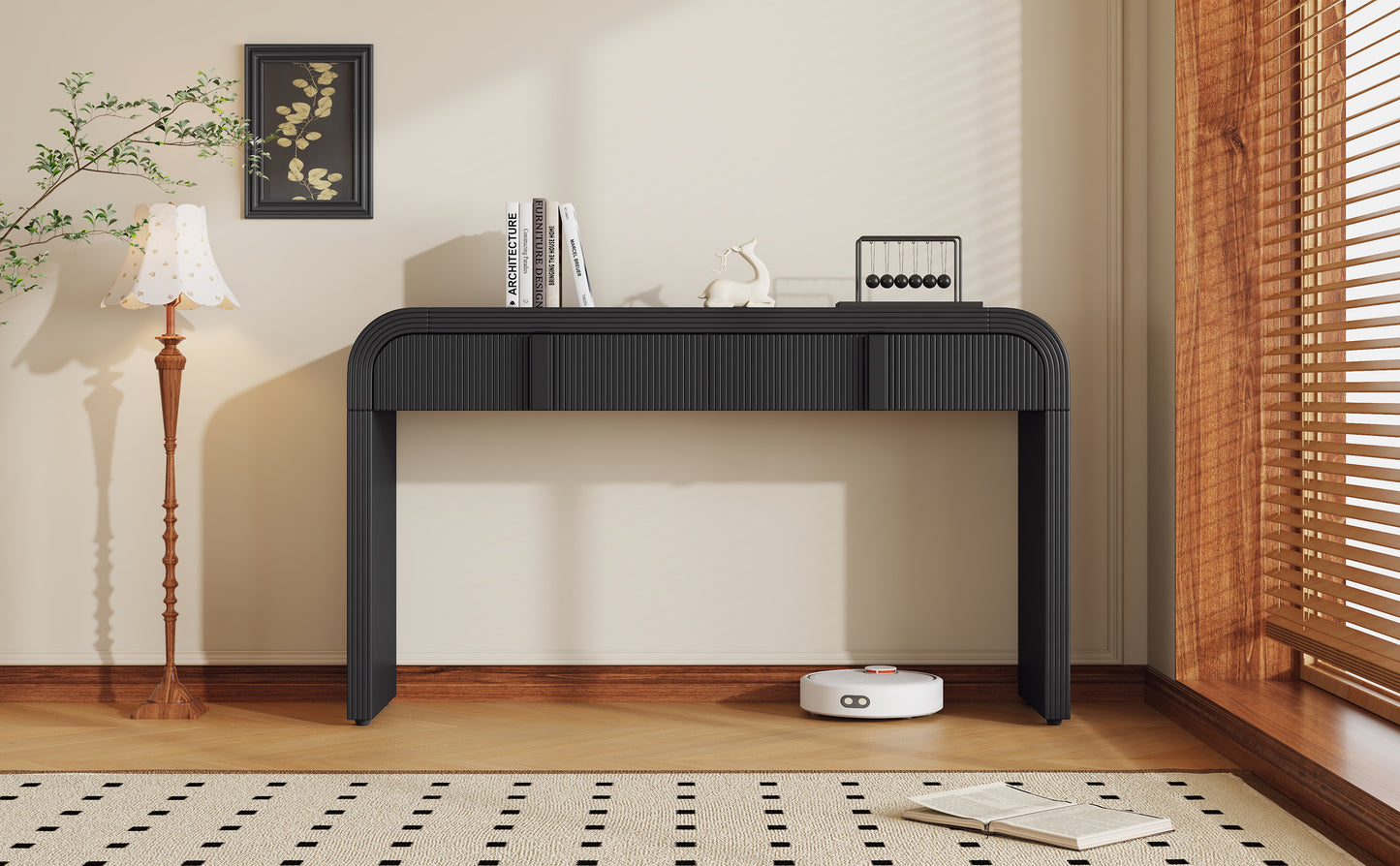 TREXM Modern Console Table with 2 Storage Drawers, Fluted Entryway Table with Rounded Silhouette for Hallway Living Room and Entryway (Black) image 4