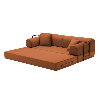Convertible Sleeper Sofa Bed,Corduroy Folding Mattress Couch with Fixed-Shape Frame, Floor Sofa Lounge Couch for Living Room Bedroom(orange) image 6