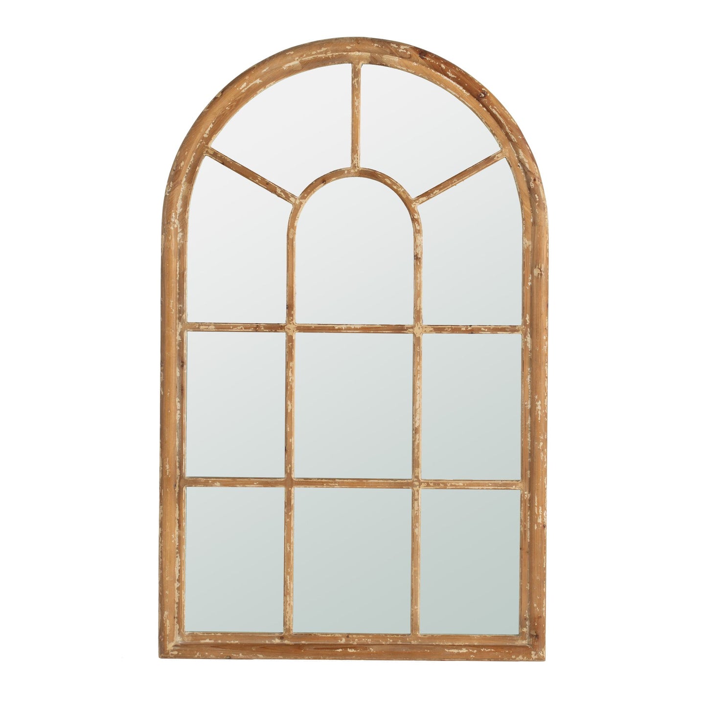 34x54.3" Large Arched Accent Mirror with Brown Frame with Decorative Window Look Classic Architecture Style Solid Fir Wo image 2